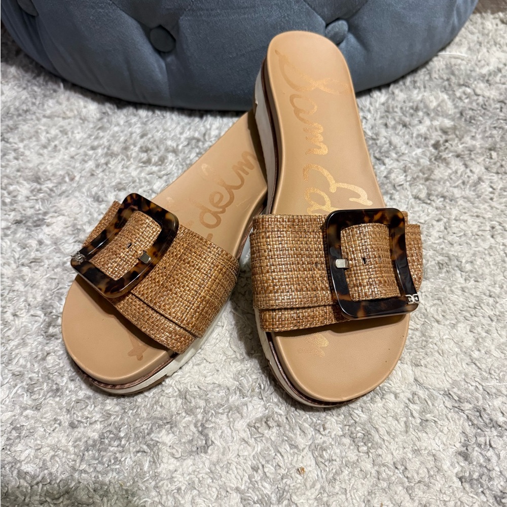 Sam Edelman Brown Slide Sandals with Tortoise Buckle